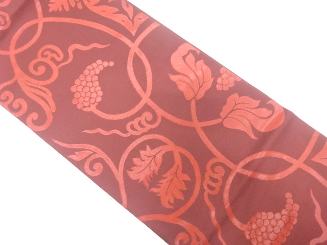 JAPANESE FUKURO OBI / URUSHI / WOVEN GRAPE ARABESQUE